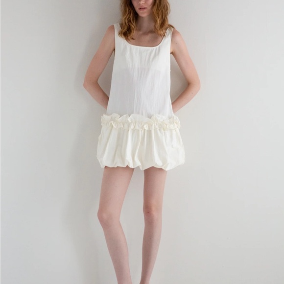 Brina Peche Chic White Ruffled Bubble Mini Dress - Picture 1 of 9